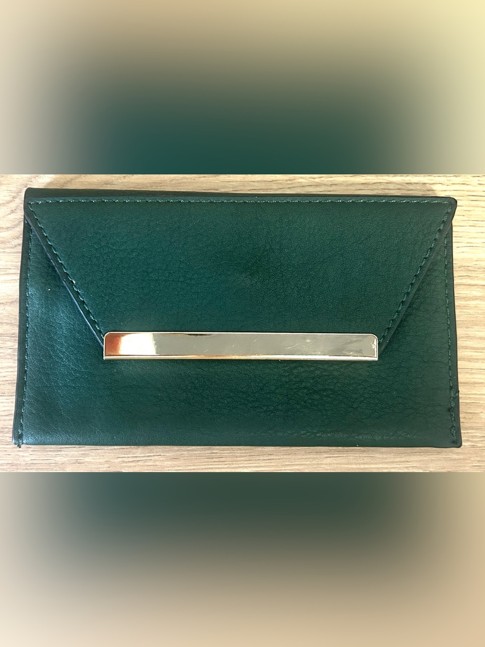 Green Genuine Leather Envelope Wallet with Magnetic Button Enclosure